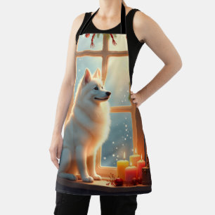 Delantal Pintura de Navidad de Samoyed bajo el muérdago