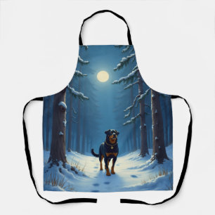 Delantal Pintura de Navidad del Rottweiler en el bosque est