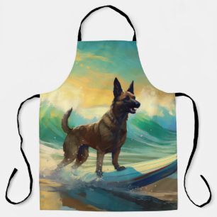 Delantal Pintura de surf en la playa con Malinois belga