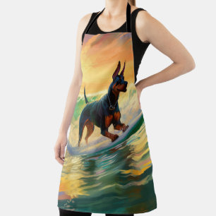 Delantal Pintura de surf en la playa de Doberman