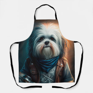 Delantal Pintura digital de perro Havanés en bicicleta