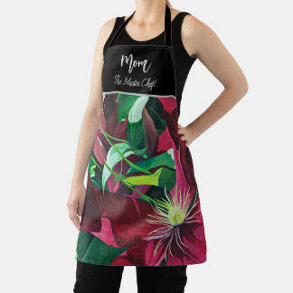 Delantal Pintura floral de Clemátide púrpura, Mediana