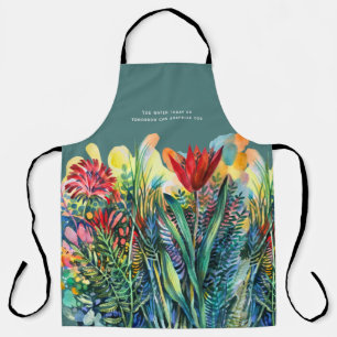 Delantal Pintura floral en acuarela con cita