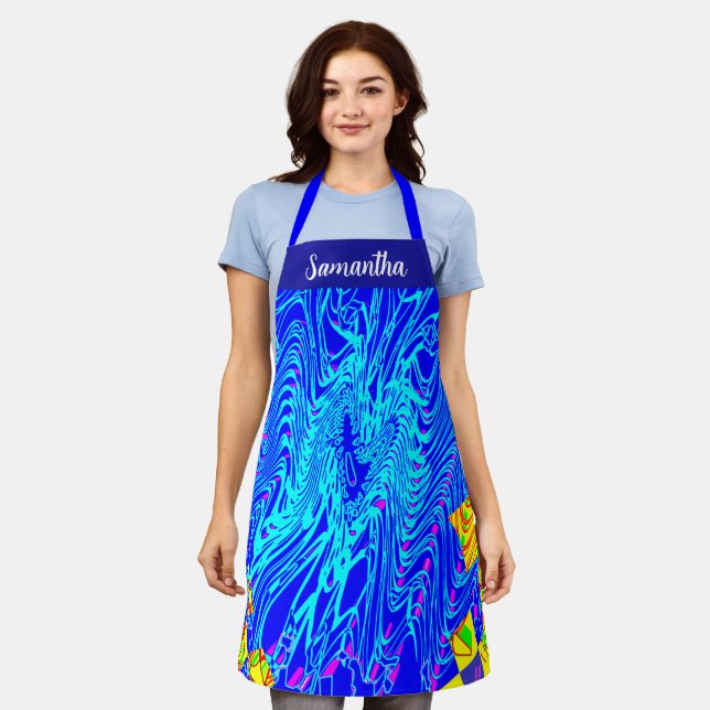 Delantal Pintura moderna de arte abstracto azul (Gastado)