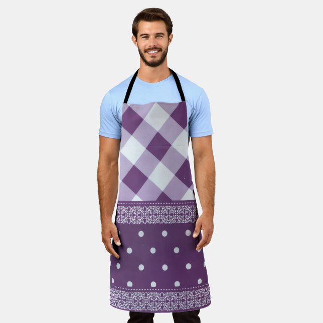 Delantal Pintura morada de damasco floral de punto de polka (Gastado)