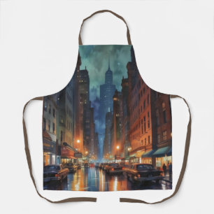 Delantal Pintura nocturna de Nueva York de Manhattan