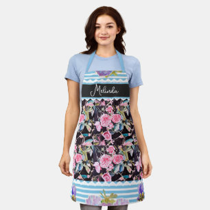 Delantal Pintura personalizada de rosas azules rosadas past