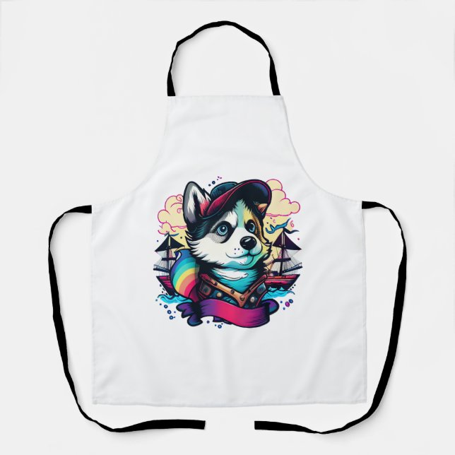 Delantal Pirata de perro Husky (Anverso)