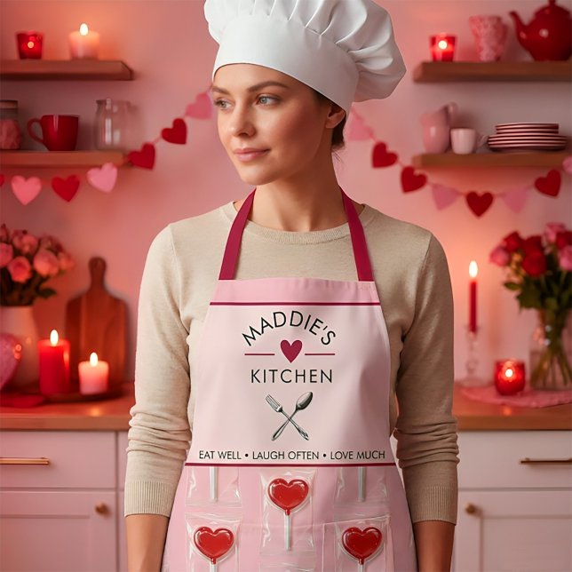 Delantal Piruleta de Corazón Rojo – Ilustración de Caramelo (#ValentineApron#ValentinesDayGift#LoveThemedApron#KitchenLove#ChefApron#ValentineKitchen#Romantic)