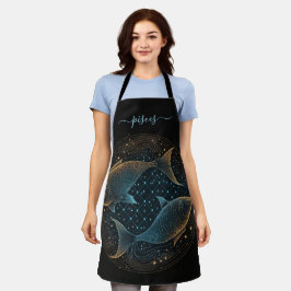 Delantal Pisces zodiac negro y oro