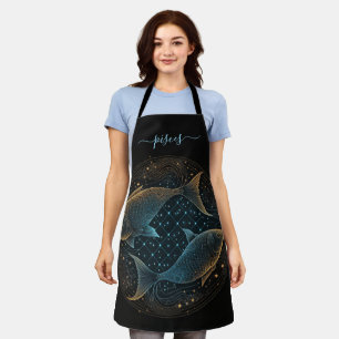 Delantal Pisces zodiac negro y oro