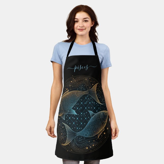 Delantal Pisces zodiac negro y oro (Gastado)