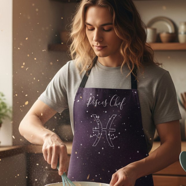 Delantal Pisces Zodiac Rótulo Astrología Apron púrpura (Perfect gift for the Pisces that loves astrology and aprons. Just add their name)