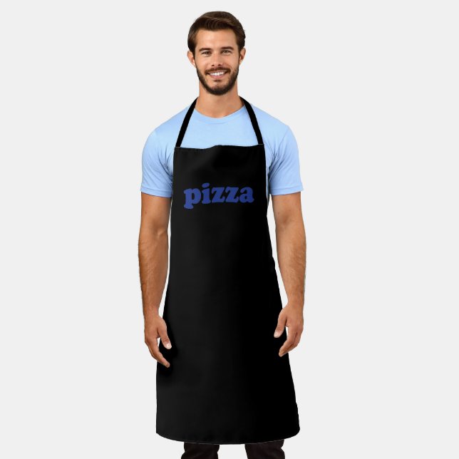 Delantal Pizza cartas azules cocina divertida negra (Gastado)