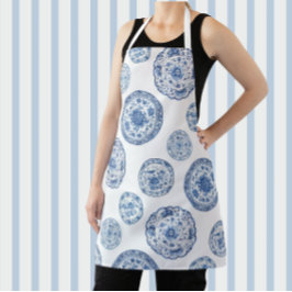 Delantal Placas de antigüedades blancas azules de Chinoiser