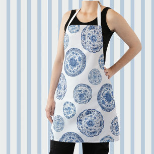 Delantal Placas de antigüedades blancas azules de Chinoiser