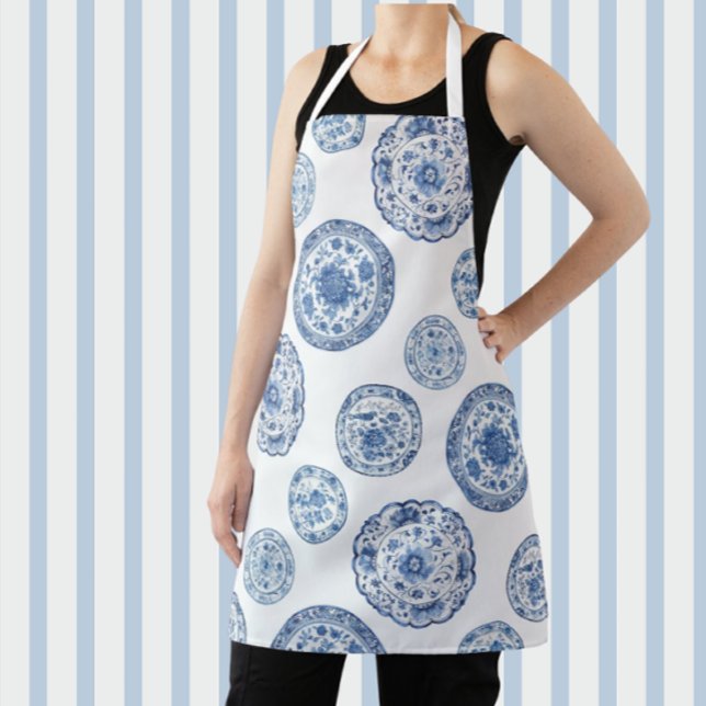 Delantal Placas de antigüedades blancas azules de Chinoiser (Vintage chinoiserie style)
