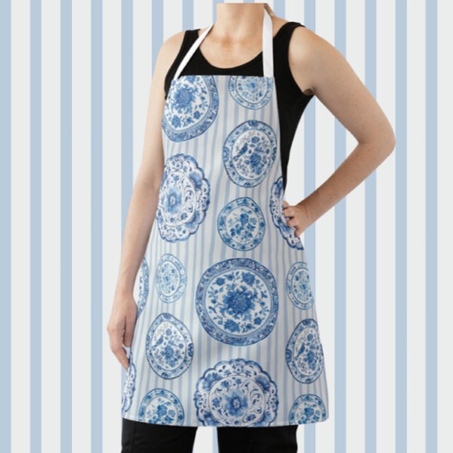 Delantal Placas de antigüedades blancas azules de Chinoiser (Vintage Chinoiserie style)