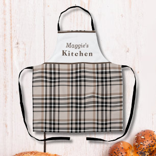 Delantal Plaid Beige Personalizado