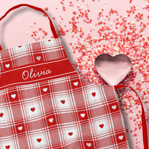 Delantal Plaid Rústico Con Corazones San Valentín