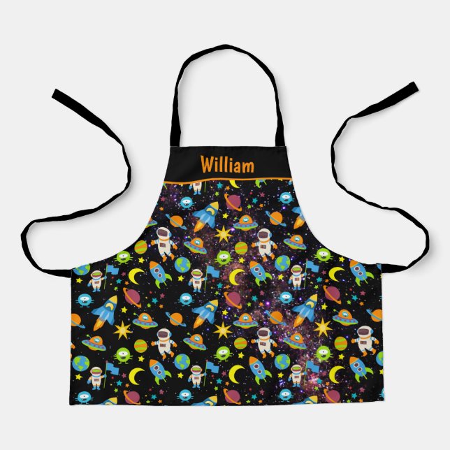 Delantal Plano de cohete espacial exterior negro (Anverso)