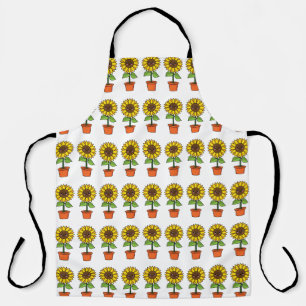 Delantal Planta de girasol de Kawaii en una olla