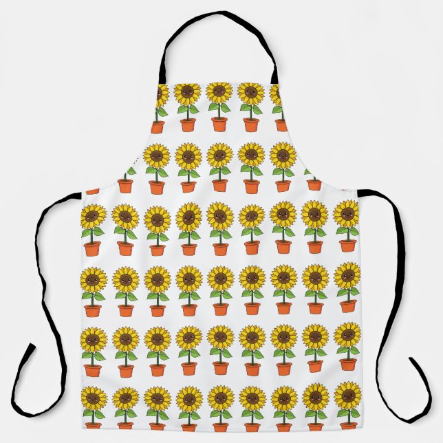 Delantal Planta de girasol de Kawaii en una olla (Anverso)