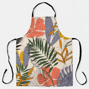 Delantal Plantas de hojas tropicales, beige, patrón origina