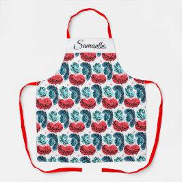 Delantal Plantas Resumen Rojo Y Azul