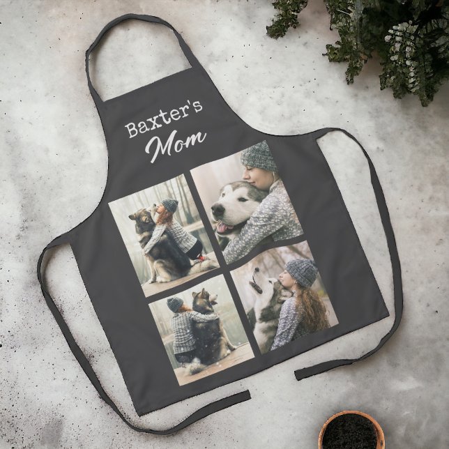 Delantal Plantilla de fotografía Dog Mom 4 (Personalize with 4 pet photos and your dog's name.)