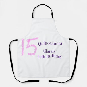 Delantal Plantilla de quinceañera cumpleaños 15 rosa con br