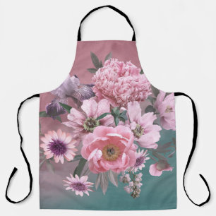 Delantal Plantilla floral. Flores hermosas peonías e iri