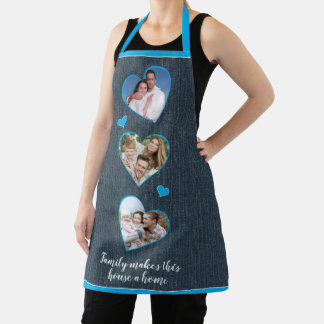 Delantal Plantilla fotográfica de la familia azul Denim Blu