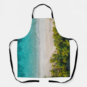 Delantal Playa de Isla Tropical Palmeras Océano Azul Acuáti