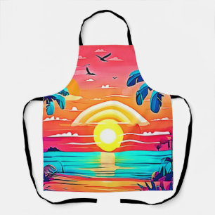 Delantal Playa tropical con arcoiris