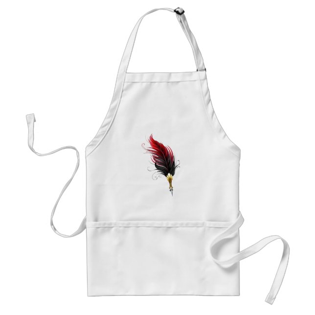 Delantal Pluma de plumas rojas con nido de oro (Frente)
