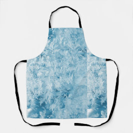 Delantal plumas azules abstractas y copos de nieve