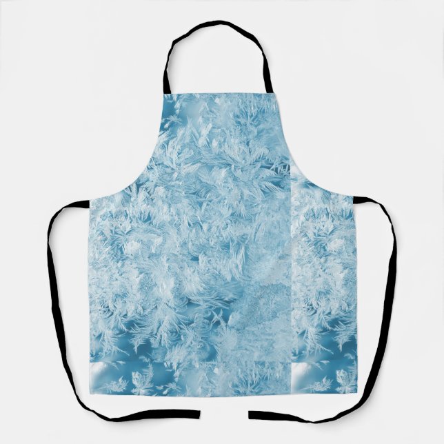 Delantal plumas azules abstractas y copos de nieve (Anverso)