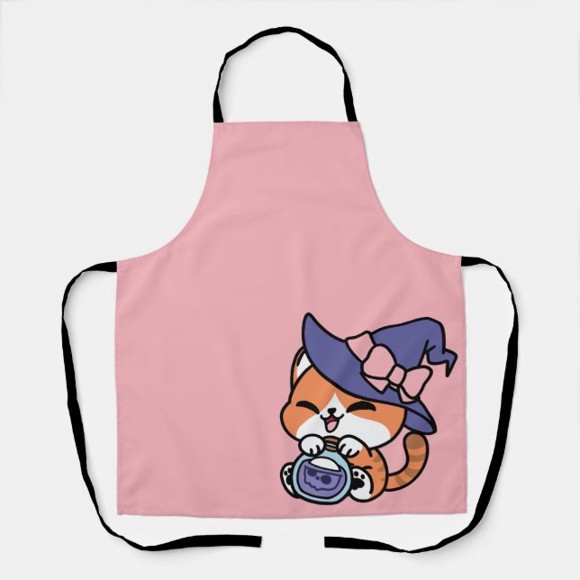 Delantal Poción de Bruja Tabby – Diseño de Gato de Hallowee (Anverso)