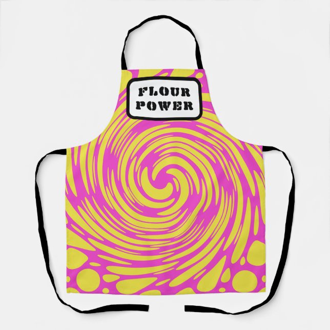 Delantal Poder de harina Apron amarillo rosado psicodélico (Anverso)