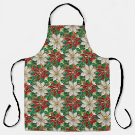 Delantal Poinsettia blanca de oro verde