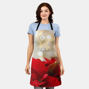 Delantal Poinsettia, brillantes copos de nieve de oro- Pers