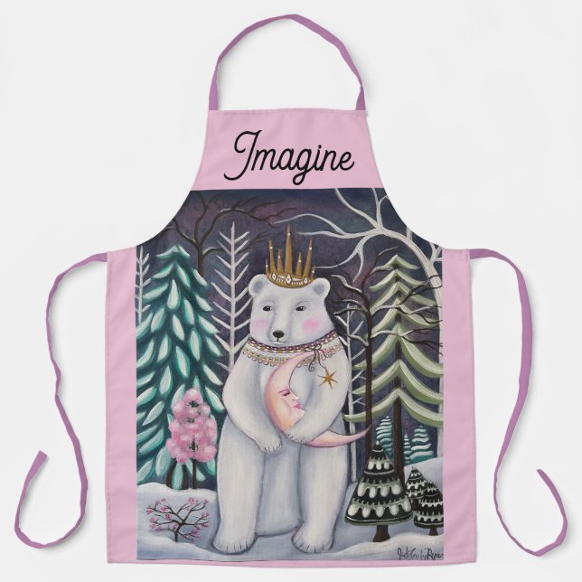 Delantal Polar Bear and Moon Winter Whimsical Art (Anverso)