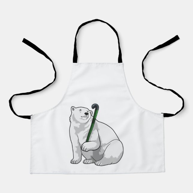 Delantal Polar bear at Hockey with Hockey stick (Anverso)