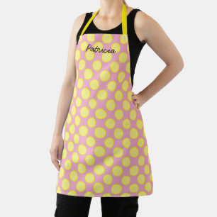 Delantal Polka Amarillo Lemón Rosado Nombre Favor Regalo