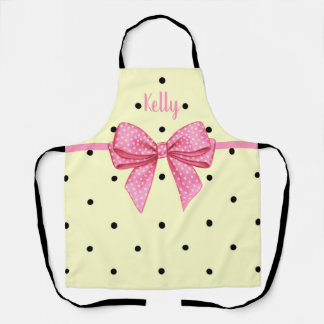 Delantal Polka Dot Black Yellow Pink Bow Personalized