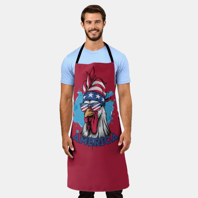 Delantal Pollo patriótico en Bandana y sombras de EE.UU. (Gastado)