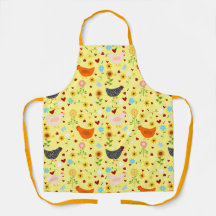 Pollos en el jardín, con flores y bichos