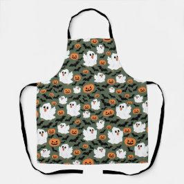 Delantal Pollos fantasmas tristes con calabazas y murciélag