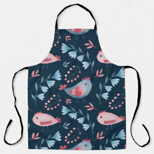 Delantal Pollos populares: Patrón acuarela sin foco.